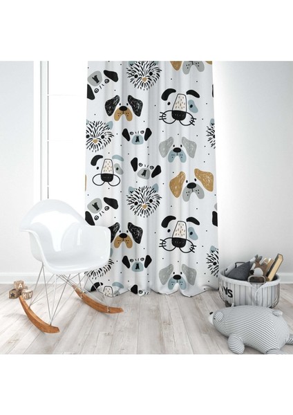 Sevimli Bebek Köpekler, Beyaz, Siyah, Ithal Kumaş, Çocuk ve Bebek Odası Fon Perde - 1 Kanat modelleri