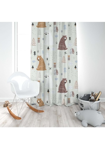 Sevimli Ayılar, Ithal Kumaş, Çocuk ve Bebek Odası Fon Perde - 1 Kanat modelleri