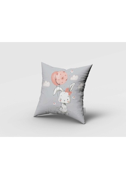 Balon Tutan Tavşan, Gri, Pembe, Ithal Kumaş, Çocuk ve Bebek Odası Fon Perde - 1 Kanat fırsatları