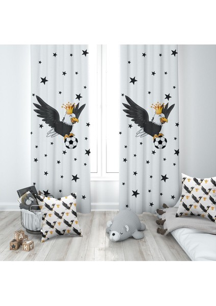 Siyah Beyaz, Kartal, Ithal Kumaş, Çocuk Odası, Bebek Odası Fon Perde - 1 Kanat