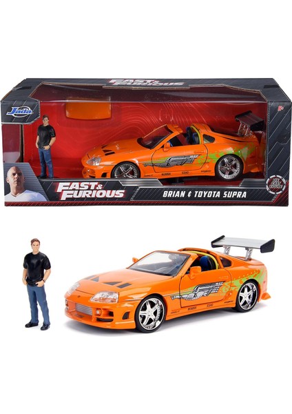 Hızlı ve Öfkeli Fast And Furious 1995 Toyota Supra 1:24 Ölçekli Pres Döküm Araba  Brian O'conner Figürü Dahil