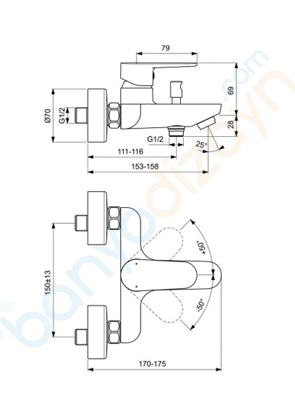Ideal Standard Tyria Banyo Bataryası Krom BC157AA
