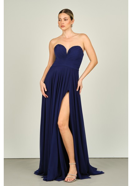 Kadın Straplez Uzun Abiye Elbise 5437021 Mor