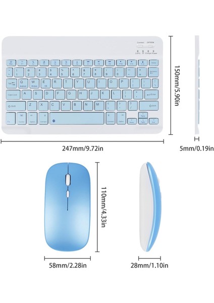 IPad Tüm Tabletler  Laptop Uyumlu Bluetooth/usb Bağlantılı Klavye+Mouse Set Mavi