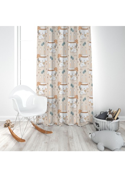 Iskandinav Stili Tavşan, Beyaz, Kahverengi, Ithal Kumaş, Çocuk ve Bebek Odası Fon Perde - 1 Kanat modelleri