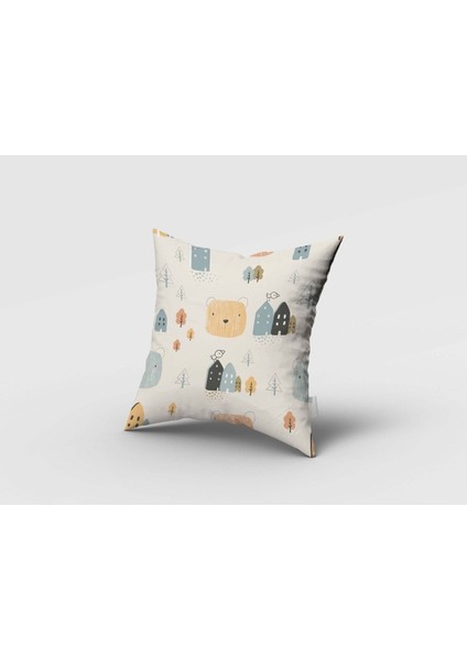 Sevimli Ayıcık ve Evi, Krem, Mavi, Ithal Kumaş, Çocuk ve Bebek Odası Fon Perde - 1 Kanat fırsatları