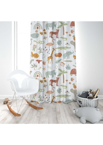 Sevimli Orman Hayvanları, Gri, Kahverengi, Ithal Kumaş, Çocuk ve Bebek Odası Fon Perde - 1 Kanat modelleri