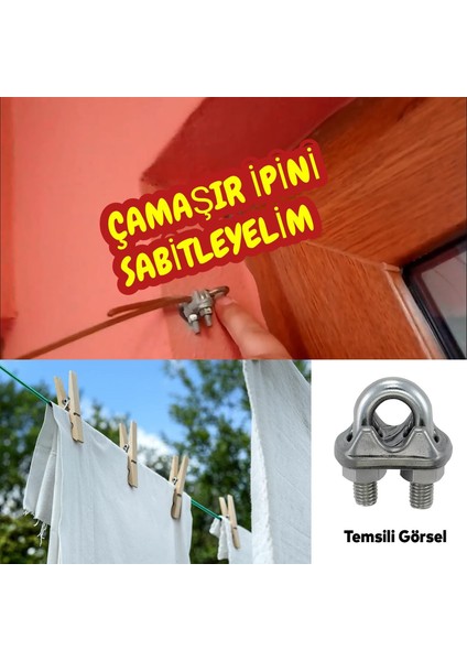 Çelik Halat Sıkma Sabitleme Klemensi 6 mm Çamaşır Ipi Sıkma Bağlama Somunlu A Tipi Kelemens 4 Adet