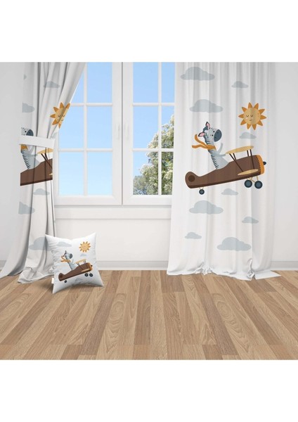 Uçan Zebra, Ithal Kumaş, Çocuk ve Bebek Odası Fon Perde - 1 Kanat