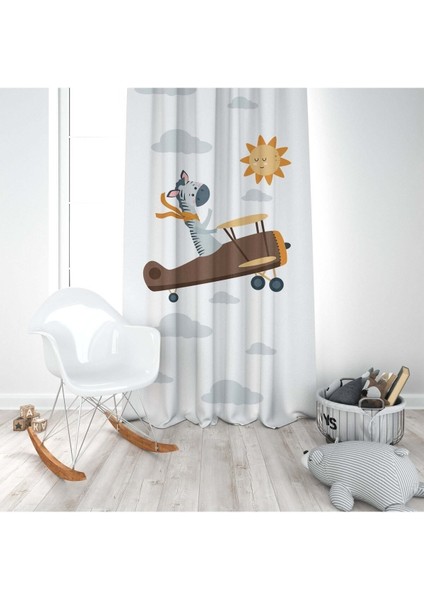 Uçan Zebra, Ithal Kumaş, Çocuk ve Bebek Odası Fon Perde - 1 Kanat modelleri