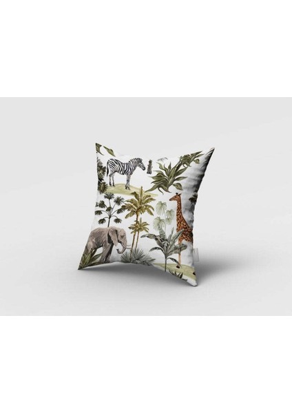 Tropikal Orman Hayvanları, Beyaz, Yeşil, Ithal Kumaş, Çocuk ve Bebek Odası Fon Perde - 1 Kanat fırsatları