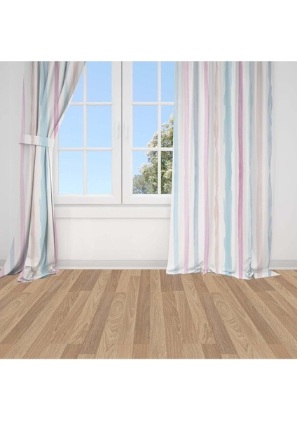 Çizgili, Soft Renkli, Mavi, Mor, Gri, Ithal Kumaş, Çocuk ve Bebek Odası Fon Perde -1 Kanat