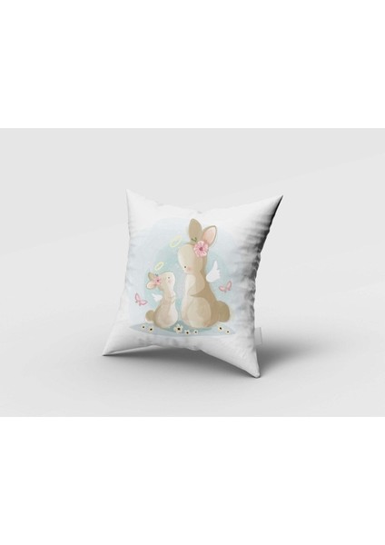 Anne ve Yavru Tavşanlar, Beyaz, Pembe, Ithal Kumaş, Çocuk ve Bebek Odası Fon Perde - 1 Kanat fırsatları