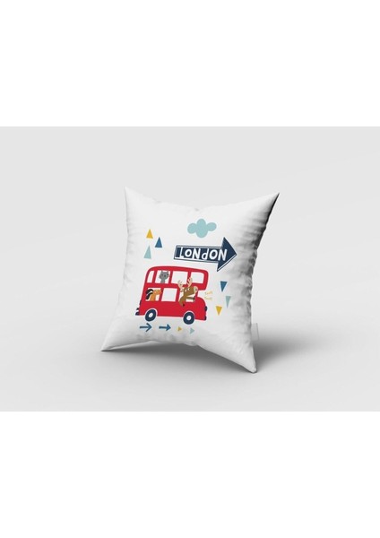 Londra Turu, Beyaz, Kırmızı, Ithal Kumaş, Çocuk ve Bebek Odası Fon Perde - 1 Kanat fırsatları