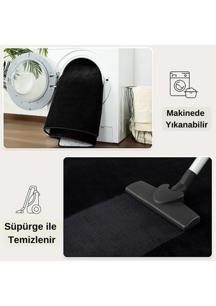 Siyah Yuvarlak Peluş Halı , Yumuşak Post Halı , Yıkanabilir Kaymaz Halı , Kilim , Yolluk modelleri