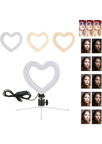 Beyaz Tripod Kalp 10 Inç Heart Light 5500K Youtuber LED Işıklı 2.1 Metre Kumandalı Tripod Selfie Ma indirimleri
