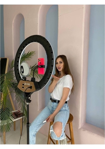 Siyah A+ Kalite Megalux Ring Light LED Işık Halkası 14 Inç Profesyonel Influencer Işığı ve 210 cm M