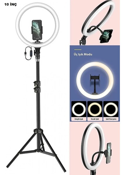 Sabitleyiciler (Tripod) Ring Fill Light LED Işıklı Tripod 10 Inç Halka Youtuber Tiktok Makyaj Işığı