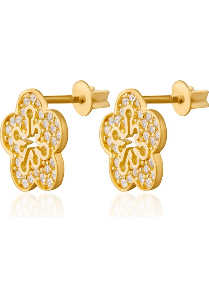 Bloomy Shine Çiçek Çivi Küpe 18 Ayar Altın Kaplama (925 Ayar Gümüş Üzerine)