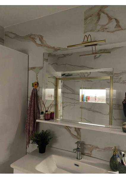 GU10 Pilli 50 cm Gold Kasa Sarı Işık Banyo Duvar Ayna Tablo Aydınlatması Flüt Kuğu Ledli Aplik Sarı