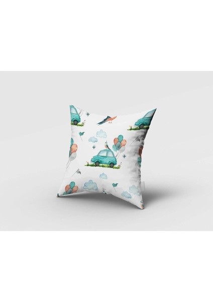 Sulu Boya Efektli, Turkuaz Arabalar, Ithal Kumaş, Çocuk ve Bebek Odası Fon Perde - 1 Kanat fırsatları