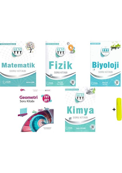 Palme TYT Matematik Soru Kitabı - Geometri Soru Kitabı - Fizik Soru Kitabı 5'li Set + Fosforlu Kalem