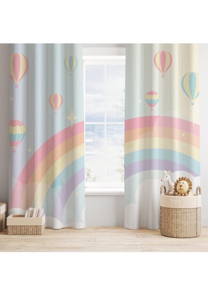 Renkli Gökkuşağı, Pembe, Sarı, Mavi, Ithal Kumaş, Çocuk ve Bebek Odası Fon Perde -1 Kanat