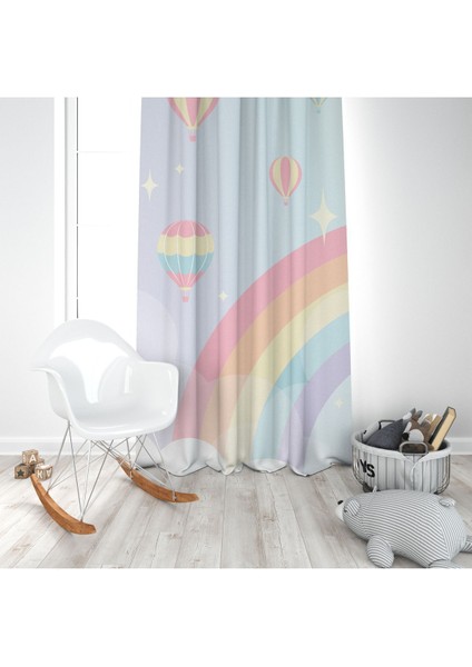 Renkli Gökkuşağı, Pembe, Sarı, Mavi, Ithal Kumaş, Çocuk ve Bebek Odası Fon Perde -1 Kanat modelleri