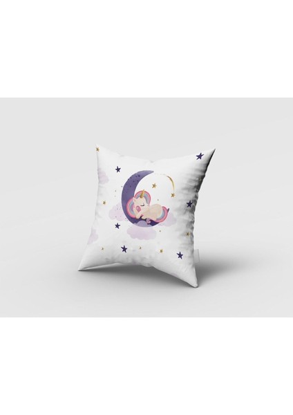 Ayda Uyuyan Unicorn, Beyaz, Pembe, Ithal Kumaş, Çocuk ve Bebek Odası Fon Perde - 1 Kanat fırsatları