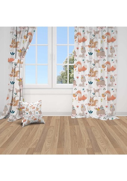 Ceylan, Sincap, Tavşan, Beyaz, Turuncu, Ithal Kumaş, Çocuk ve Bebek Odası Fon Perde - 1 Kanat