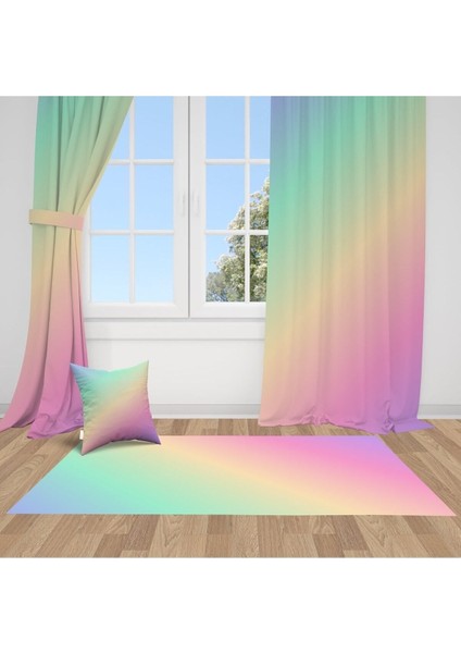 Ombre Ithal Kumaş, Pembe, Yeşil, Sarı, Çocuk ve Bebek Odası Fon Perde - 1 Kanat