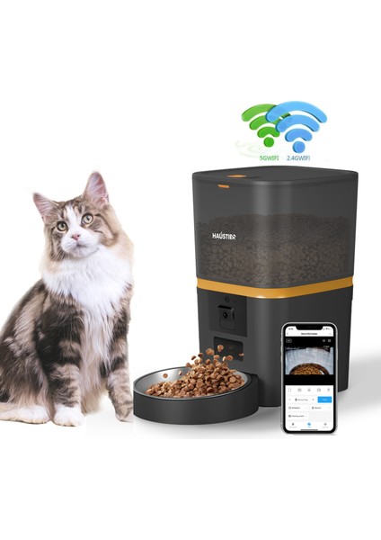 QQ009 Gece Görüşlü 1080P Fhd Kameralı, Akıllı Kedi Köpek Otomatik Mama Kabı, Tuya App-Wifi Uzaktan Kontrol, Sesle Çağırma, 2.4ghz-5ghz, 6lt Hazne, Metal Kase