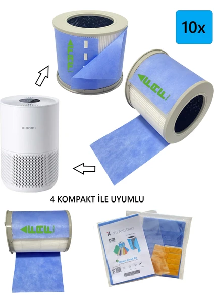 FAF Filtre Xiaomi Smart Air Purifier 4 Kompakt ile Uyumlu Toz Tutucu Ön Filtre 10 Adet