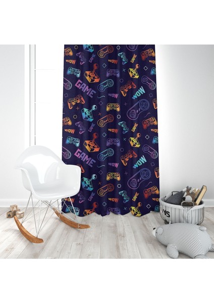 Joystick Oyun Kolu 2, Siyah, Mavi, Sarı, Çocuk ve Bebek Odası Fon Perde - 1 Kanat modelleri