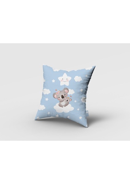 Yıldız Tutan Koala, Mavi, Beyaz, Ithal Kumaş, Çocuk ve Bebek Odası Fon Perde - 1 Kanat fırsatları