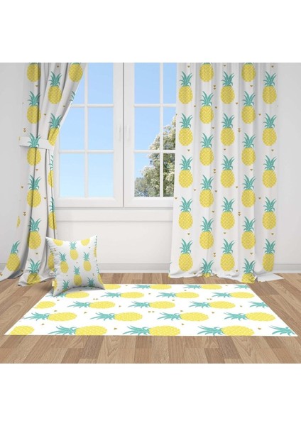 Ananaslı, Beyaz, Sarı, Ithal Kumaş, Çocuk ve Bebek Odası Fon Perde - 1 Kanat