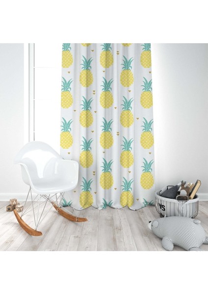 Ananaslı, Beyaz, Sarı, Ithal Kumaş, Çocuk ve Bebek Odası Fon Perde - 1 Kanat modelleri