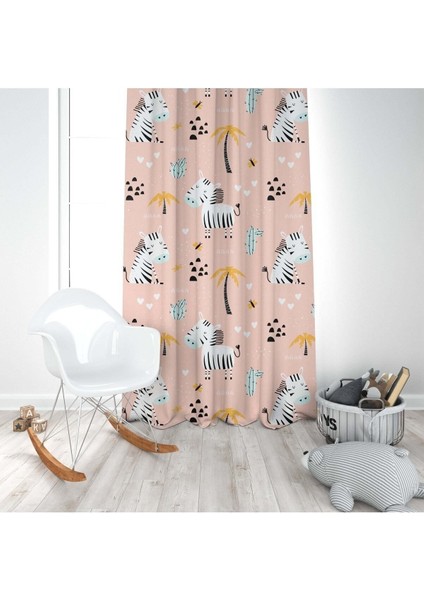 Sevimli Zebra, Pembe, Ithal Kumaş, Çocuk ve Bebek Odası Fon Perde - 1 Kanat modelleri