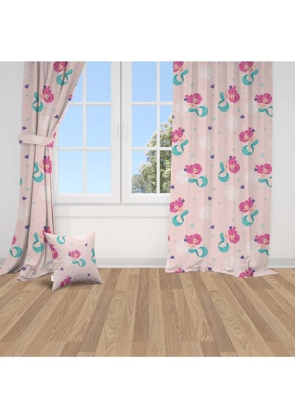 Pembe, Deniz Kızı, Pembe, Yeşil, Ithal Kumaş, Çocuk ve Bebek Odası Fon Perde - 1 Kanat