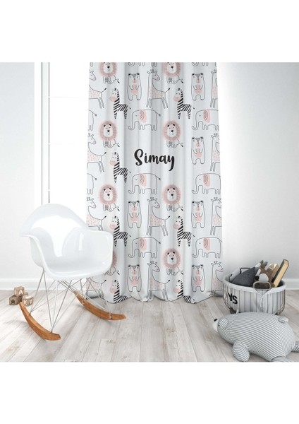 Iskandinav Safari Hayvanları, Beyaz, Ithal Kumaş, Çocuk ve Bebek Odası Fon Perde - 1 Kanat modelleri