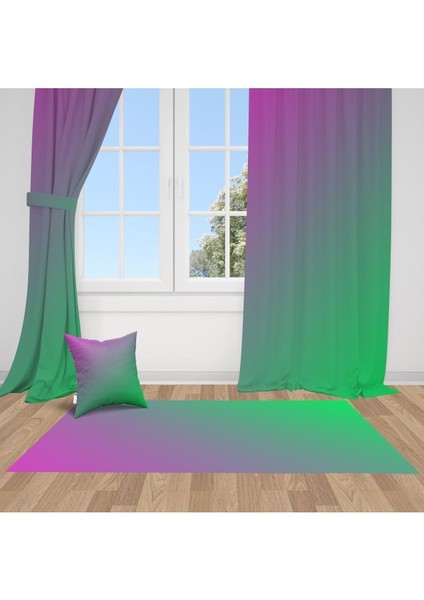 Yeşil Renk Geçişi, Rengarenk, Mor, Ithal Kumaş, Çocuk ve Bebek Odası Fon Perde - 1 Kanat