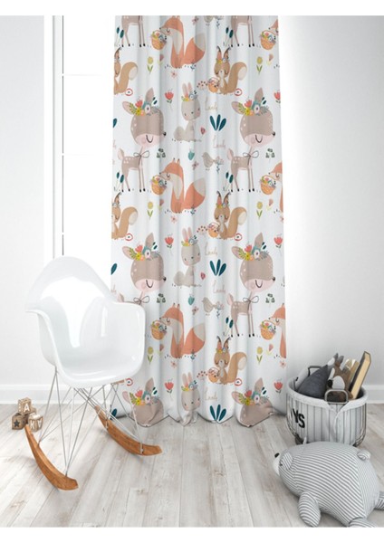 Ceylan, Sincap, Tavşan, Beyaz, Turuncu, Ithal Kumaş, Çocuk ve Bebek Odası Fon Perde - 1 Kanat modelleri