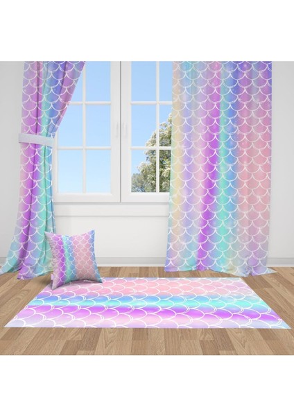 Renkli Istiridye Kabukları, Pembe, Mor, Ithal Kumaş, Çocuk Odası, Bebek Odası Fon Perde - 1 Kanat