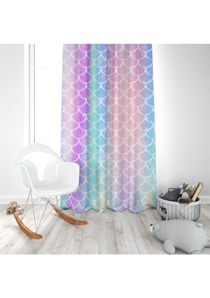 Renkli Istiridye Kabukları, Pembe, Mor, Ithal Kumaş, Çocuk Odası, Bebek Odası Fon Perde - 1 Kanat modelleri