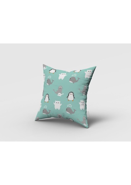 Yeşil, Sevimli Penguenler, Beyaz, Gri, Ithal Kumaş, Çocuk Odası, Bebek Odası Fon Perde - 1 Kanat indirimleri