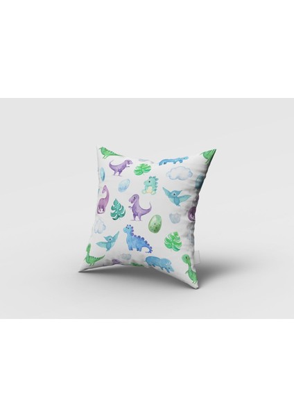 Renkli Dinazorlar, Mor, Yeşil, Beyaz Ithal Kumaş, Çocuk ve Bebek Odası Fon Perde - 1 Kanat fırsatları