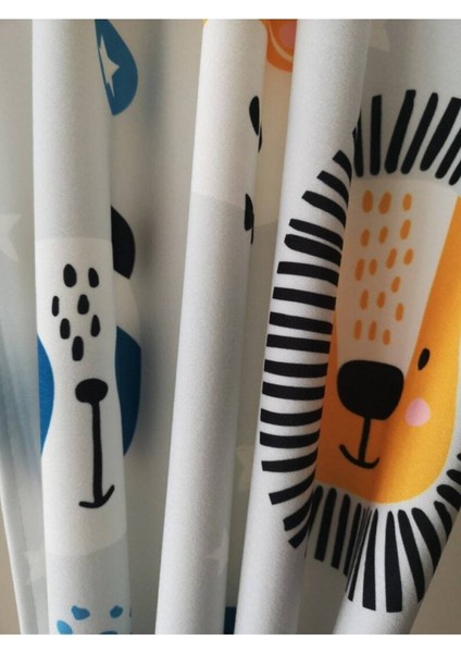 Safari Aslan, Gri, Ithal Kumaş, Çocuk ve Bebek Odası Fon Perde - 1 Kanat indirimleri