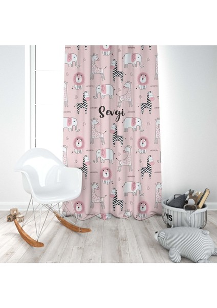 Pembe Iskandinav Hayvanları, Pembe, Ithal Kumaş, Çocuk ve Bebek Odası Fon Perde - 1 Kanat modelleri