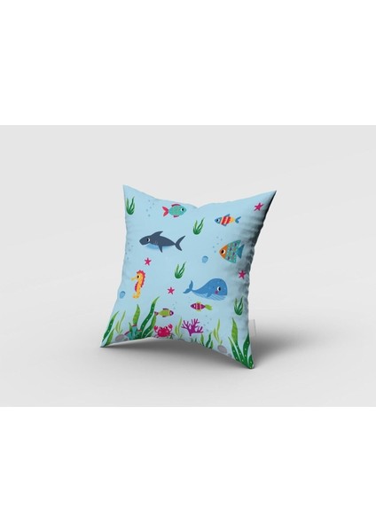 Mavi, Balıklar, Ithal Kumaş, Çocuk ve Bebek Odası Fon Perde - 1 Kanat fırsatları