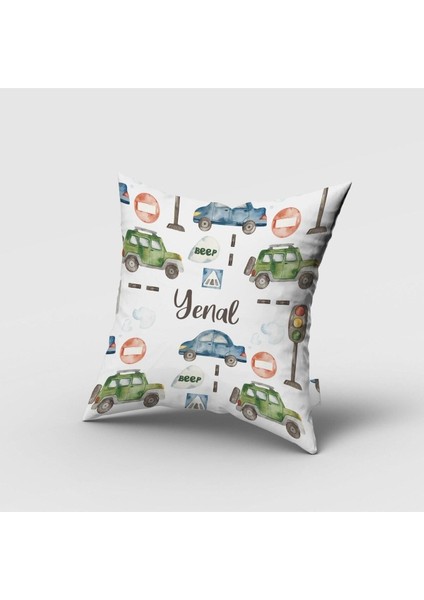 Sulu Boya Efektli, Mavi, Yeşil Arabalar, Çocuk ve Bebek Odası Fon Perde - 1 Kanat fırsatları